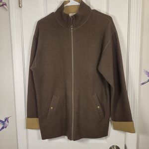 Vintage Jones New York Sport 80% Wool Brown Full Zip Oversized Jacket Coat S/M